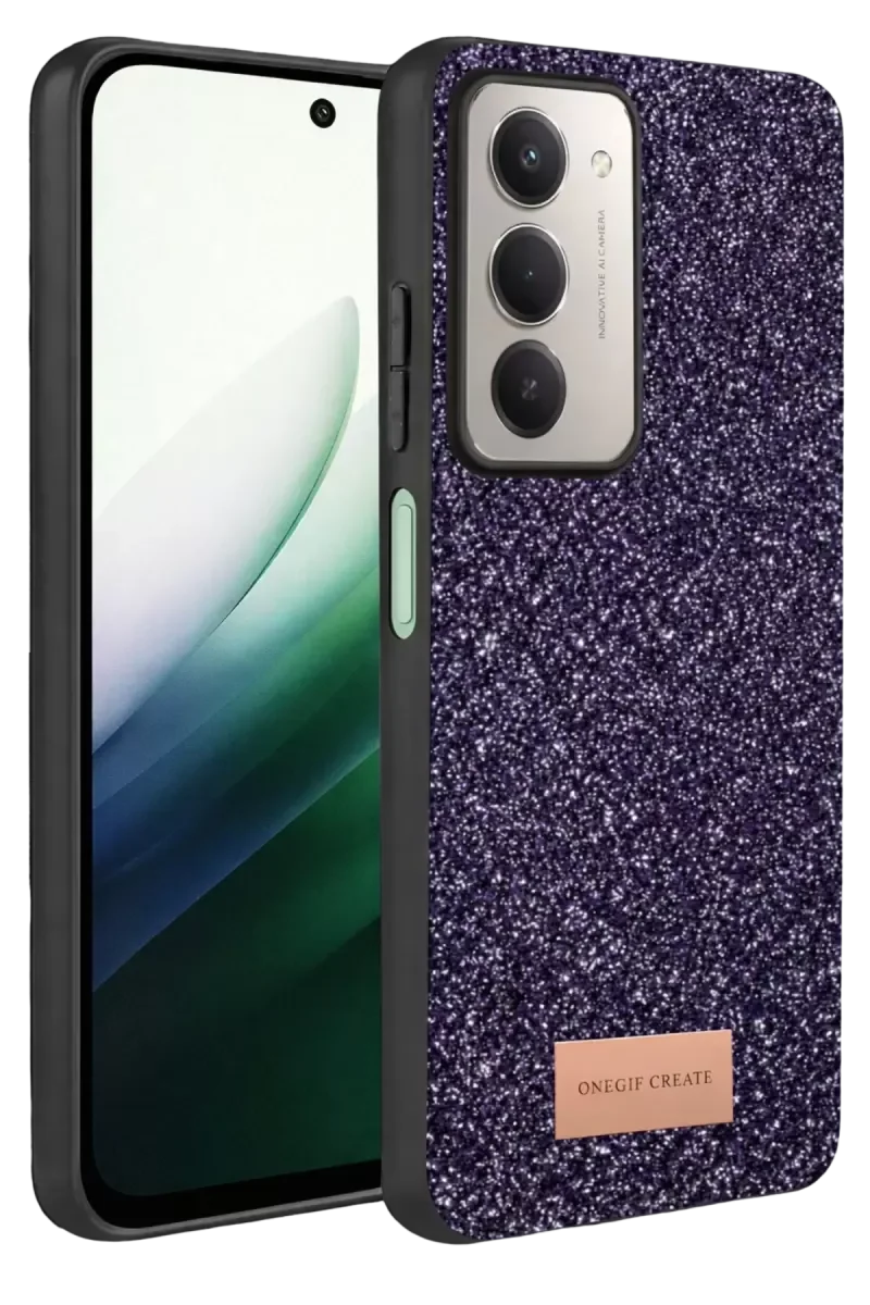 15 4G Bright Simli Kapak - Derin Mor Boncuk İşlemeli Şık Telefon Kılıfı