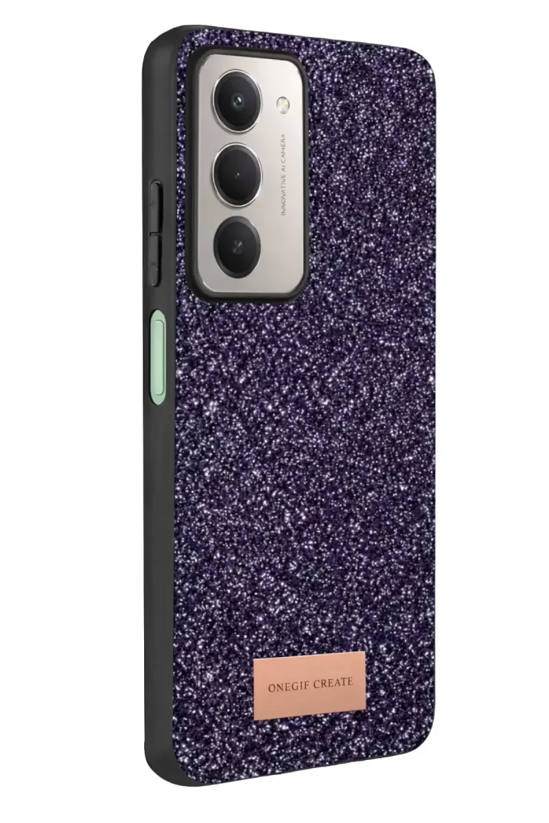 15 4G Bright Simli Kapak - Derin Mor Boncuk İşlemeli Şık Telefon Kılıfı
