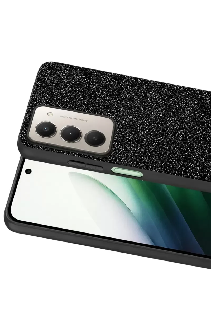 15 4G Bright Simli Kapak - Siyah, Zarif Boncuk İşlemeli Telefon Kılıfı