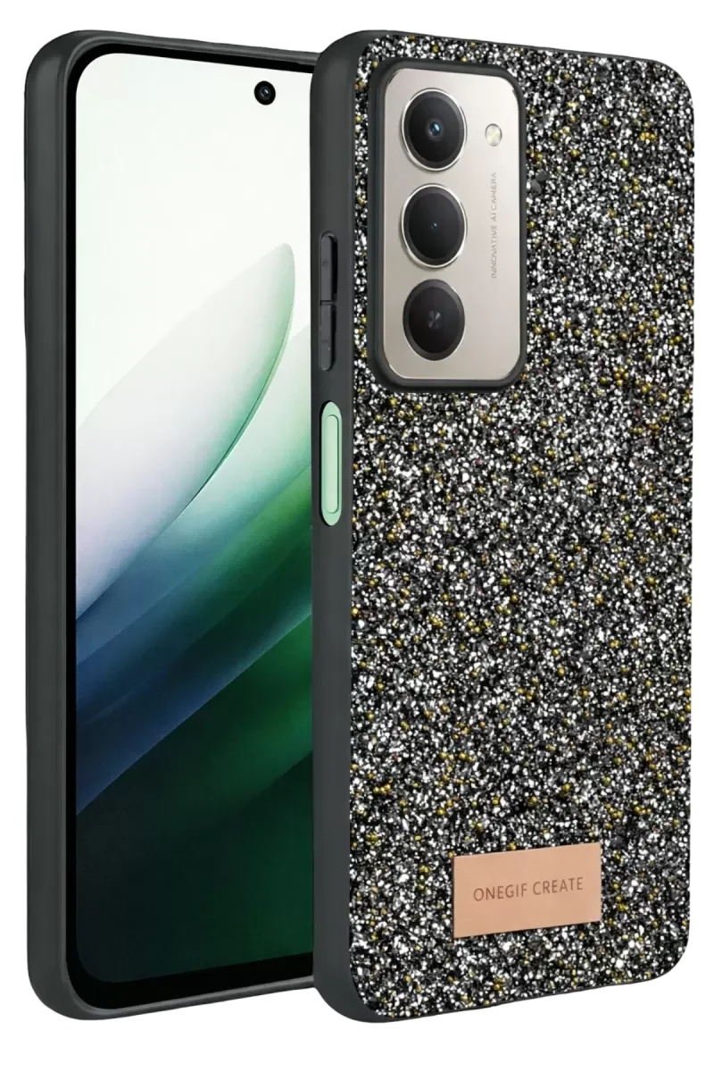 15 4G ile Uyumlu Simli Kapak - Gold Boncuk İşlemeli Zarif Telefon Kılıfı
