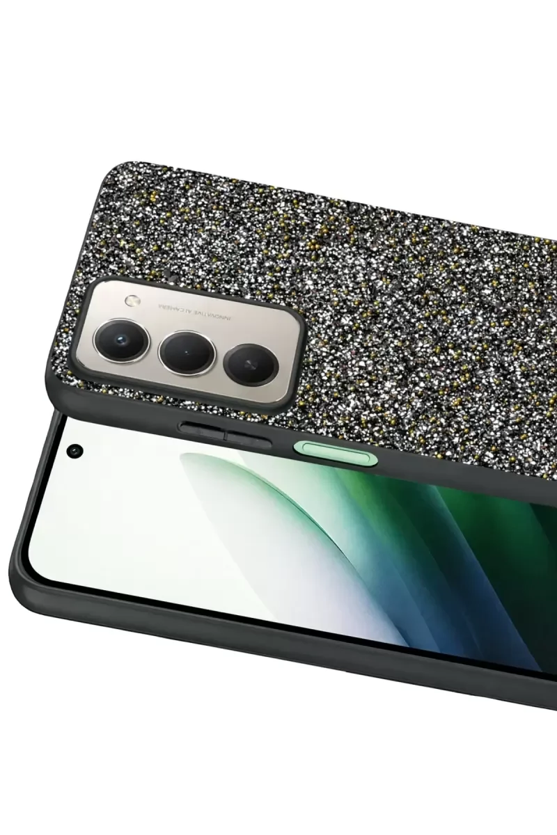 15 4G ile Uyumlu Simli Kapak - Gold Boncuk İşlemeli Zarif Telefon Kılıfı