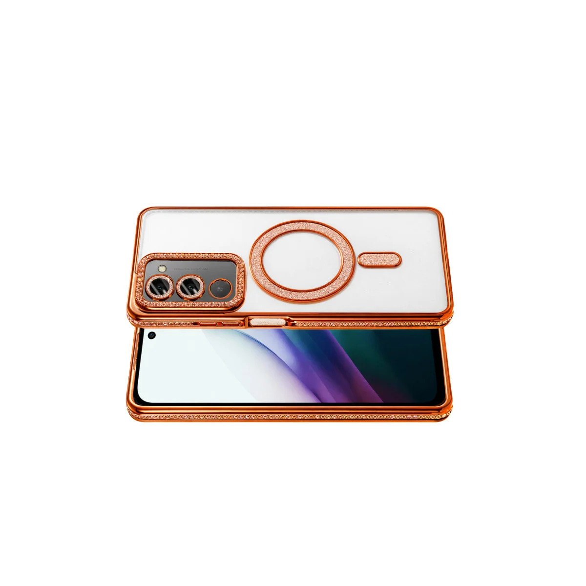15 4G Joke Simli Magneticsafe Kılıf - Turuncu Kristal Elmas Tasarımı
