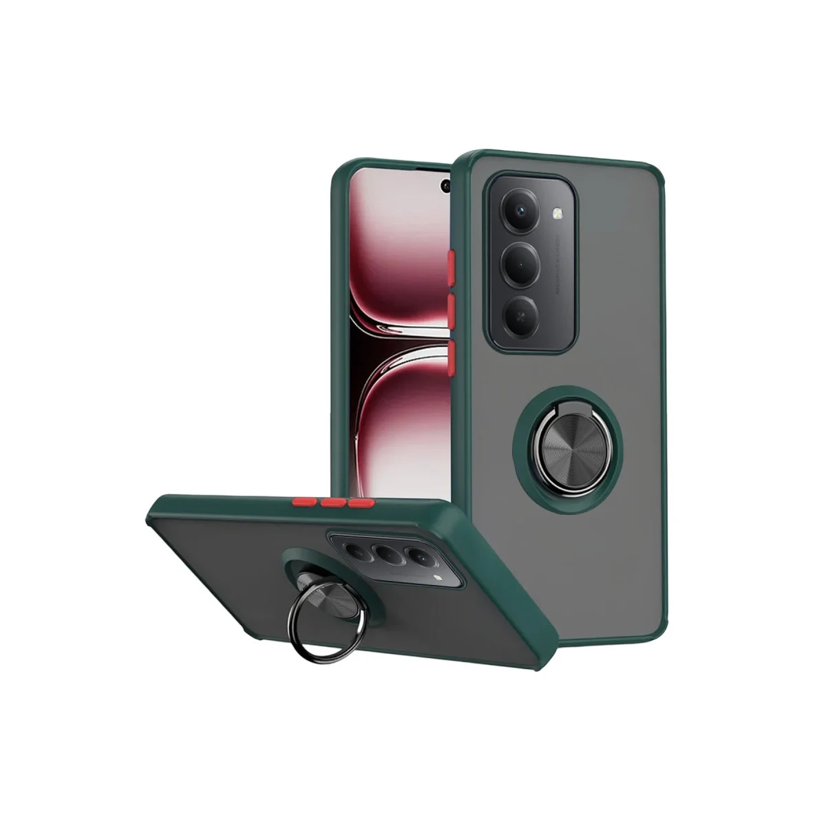 15 4G Montreal Yüzüklü Silikon Kapak - Yeşil, Fingerprint Free, Metal Stand