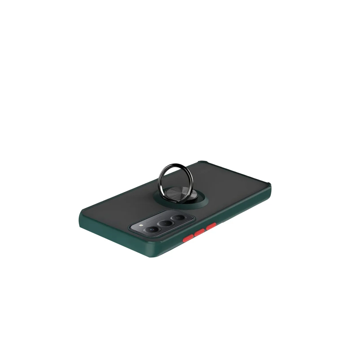 15 4G Montreal Yüzüklü Silikon Kapak - Yeşil, Fingerprint Free, Metal Stand