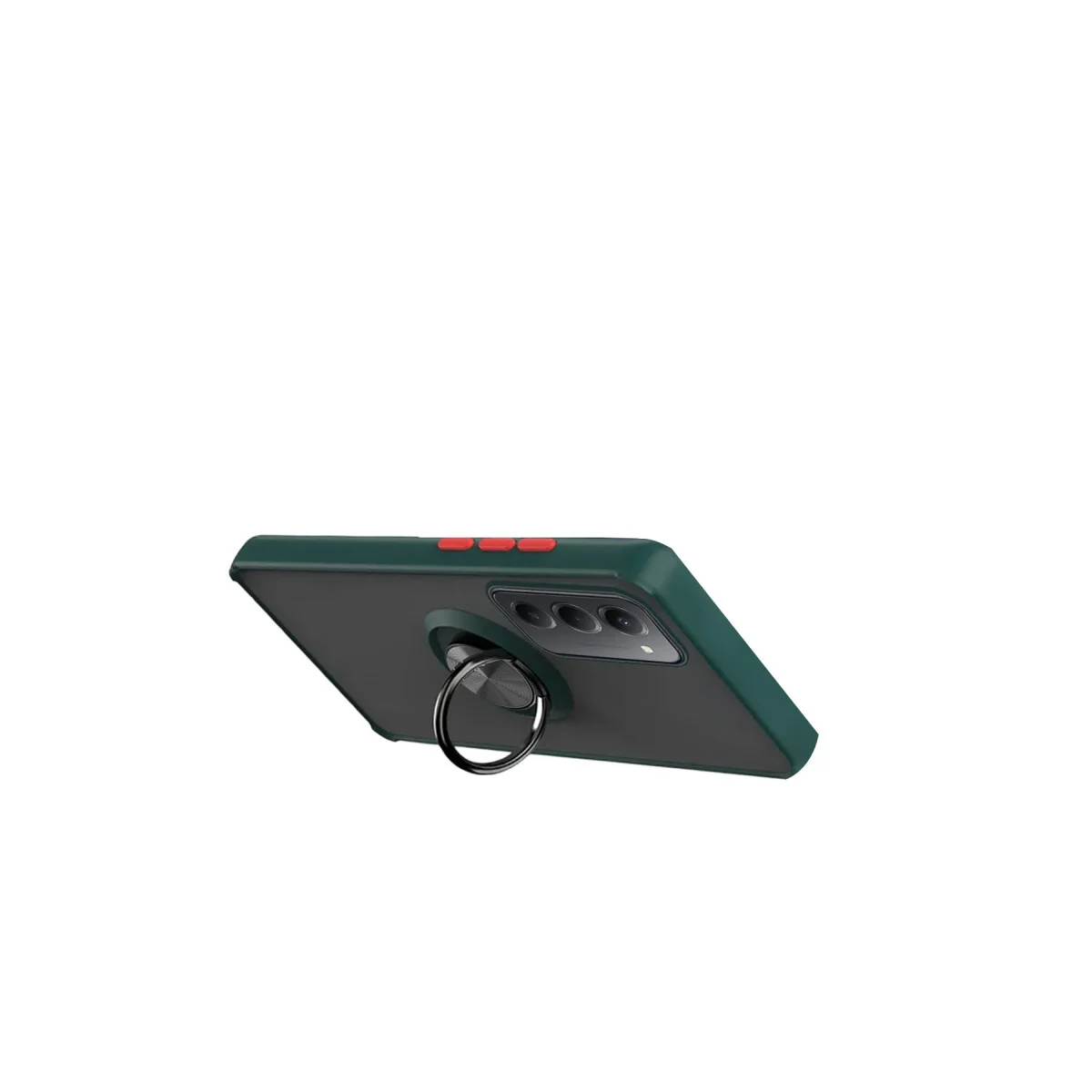 15 4G Montreal Yüzüklü Silikon Kapak - Yeşil, Fingerprint Free, Metal Stand