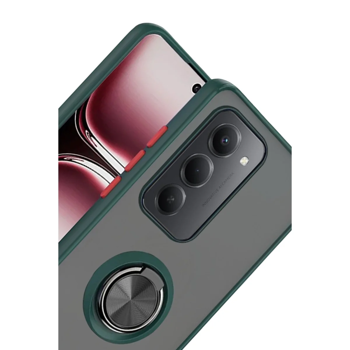15 4G Montreal Yüzüklü Silikon Kapak - Yeşil, Fingerprint Free, Metal Stand