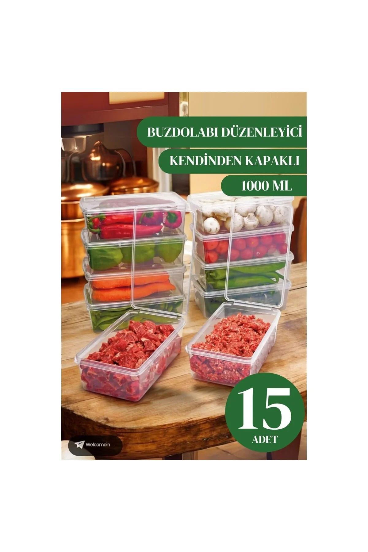 15 Adet 1 Litre Kendinden Kapaklı Derin Dondurucuya Uygun Saklama Kabı Düzenleyici (100