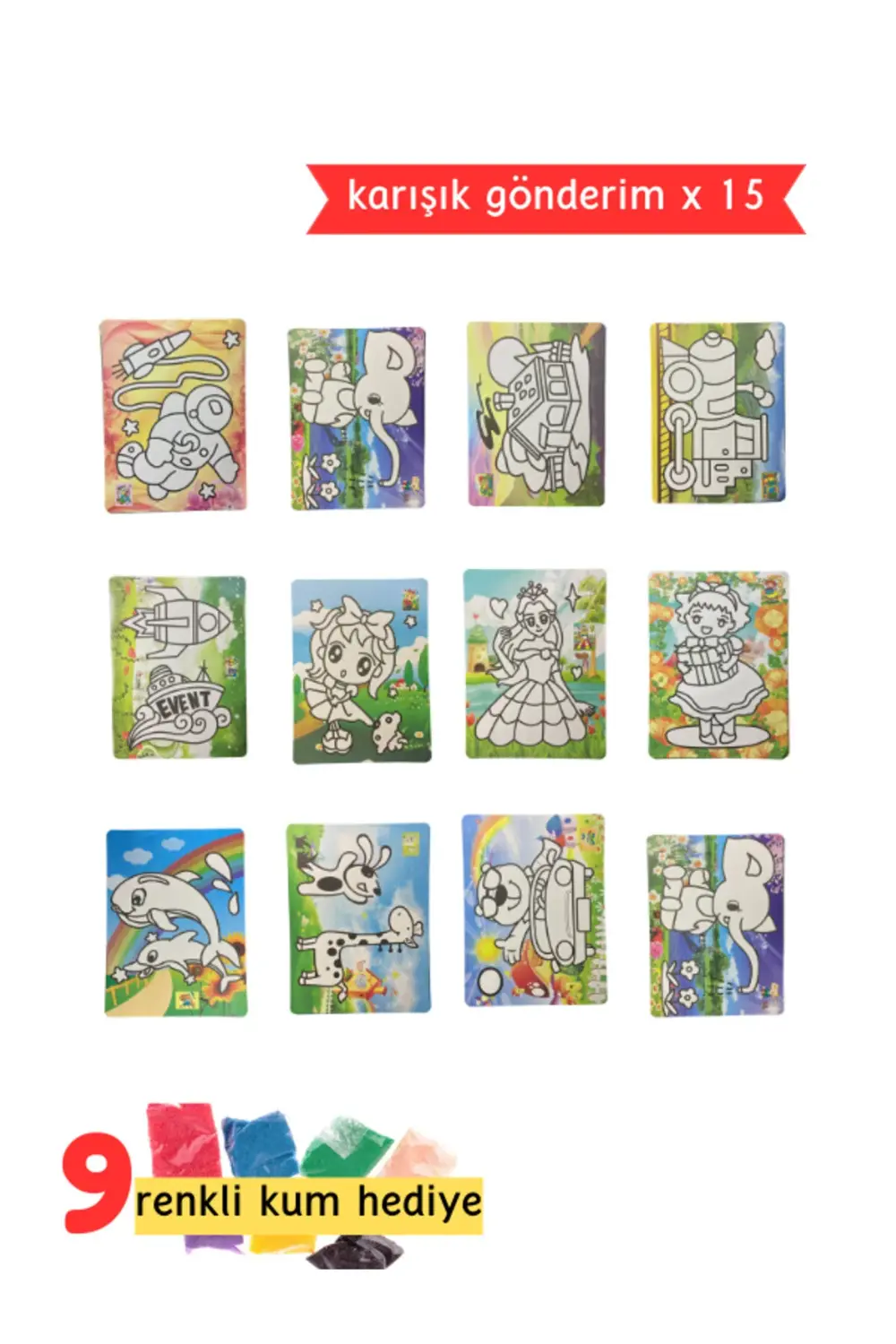 15 Adet Kum Boyama Seti Kumla Resim Çizme Oyunu Kız Erkek