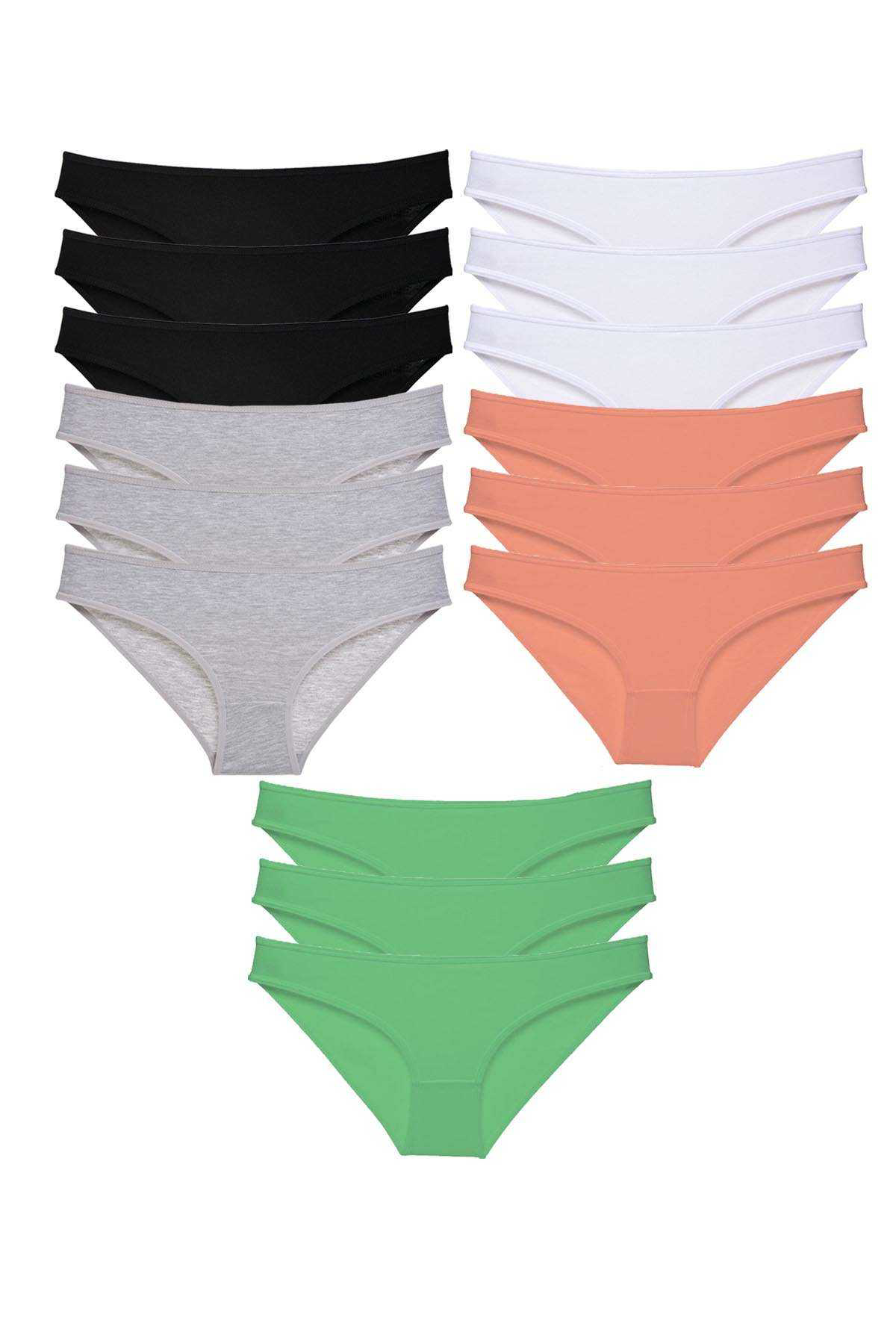 15 adet Süper Eko Set Likralı Kadın Slip Külot Siyah Gri Beyaz Pu