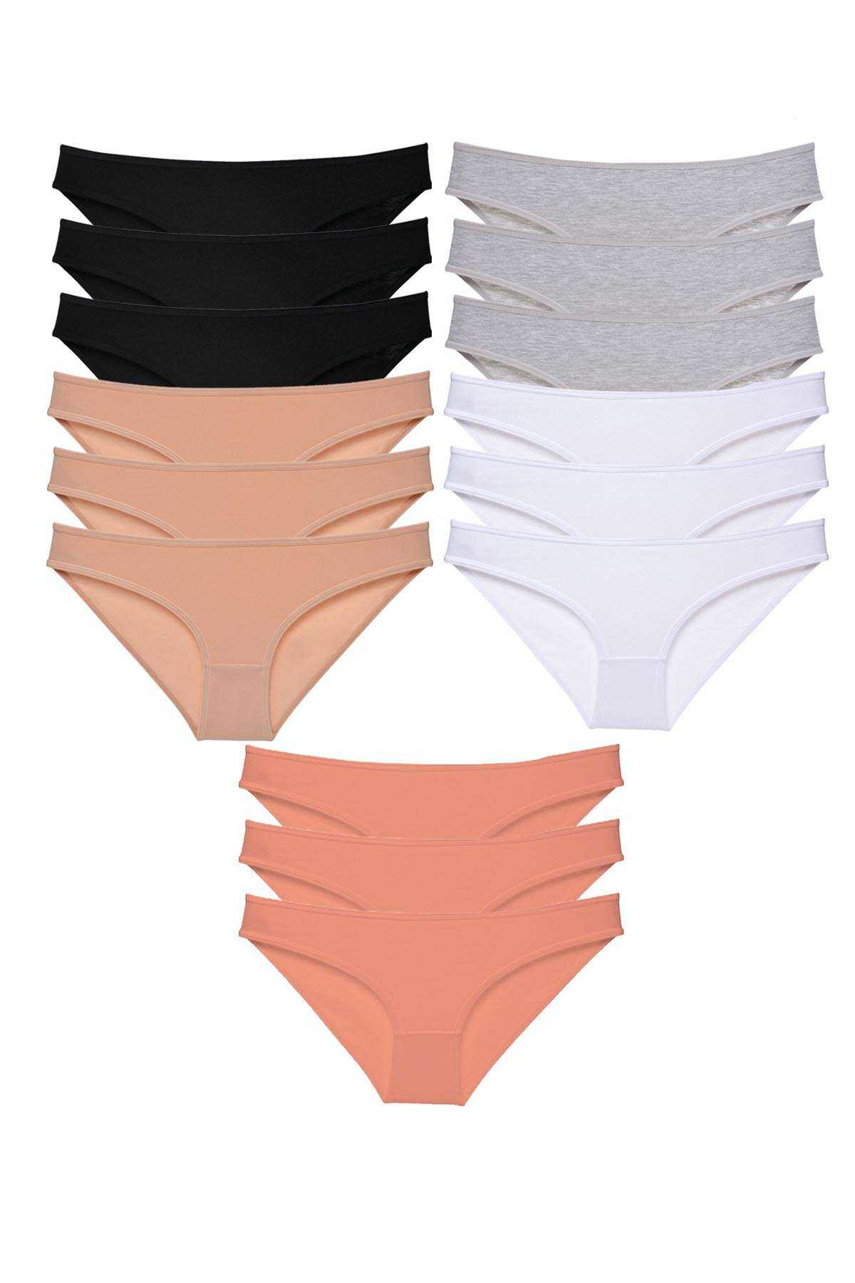 15 adet Süper Eko Set Likralı Kadın Slip Külot Siyah Ten Gri Beya