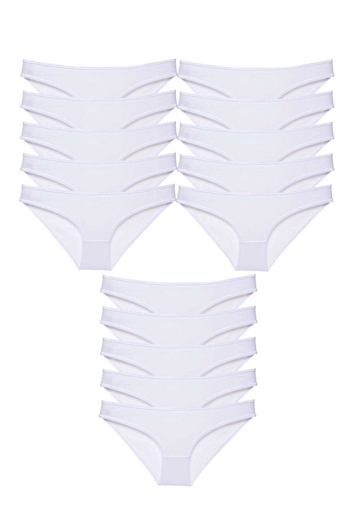 15 adet Süper Eko Set Likralı Kadın Slip Külot Beyaz