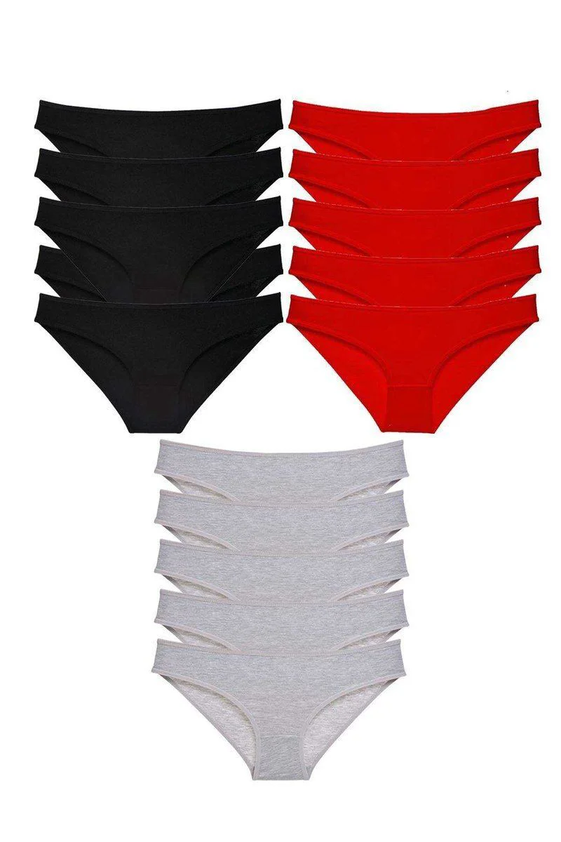 15 Adet Süper Eko Set Likralı Kadın Slip Külot - Siyah Kırmızı Gri Pamuklu Külot Seti Fiyatı, Yorumları ve Özellikleri