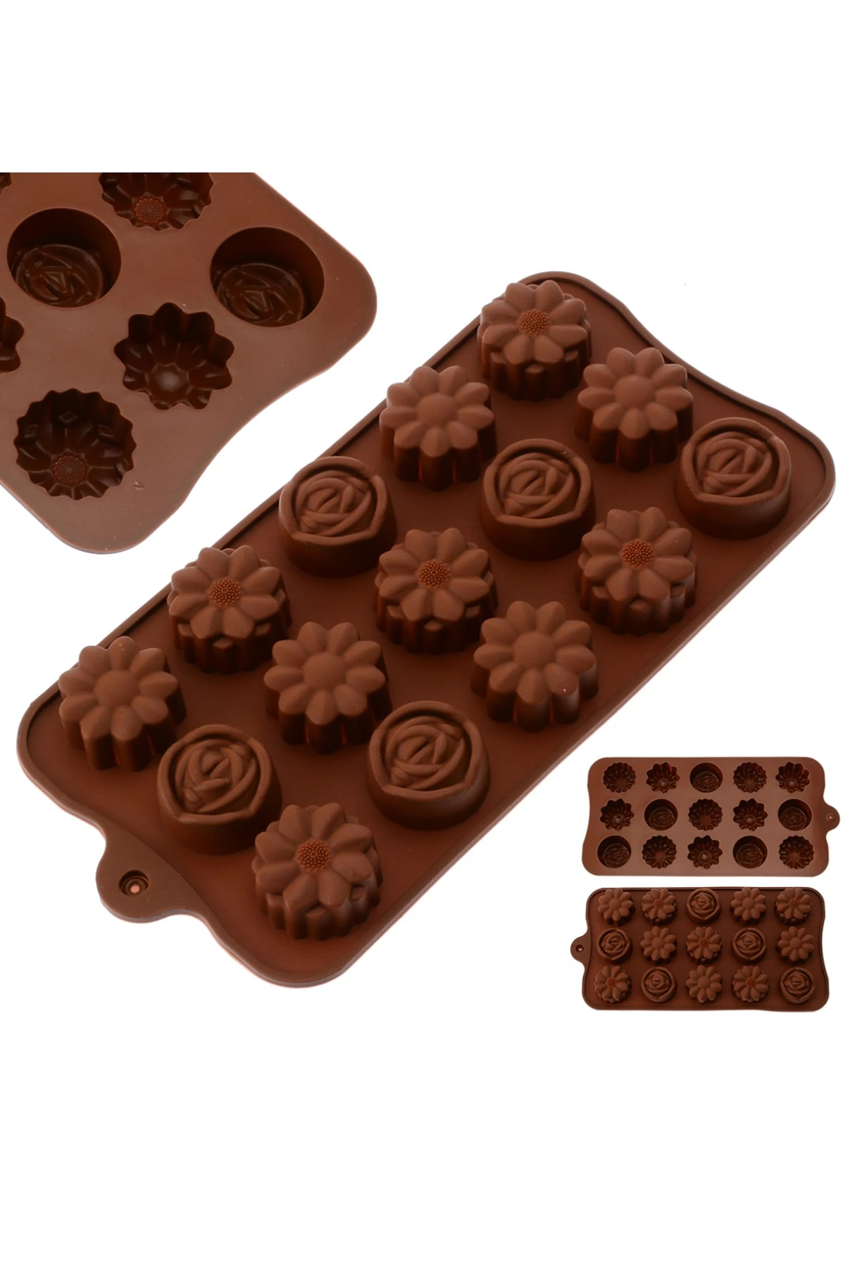 Paras Ticaret 15 Göz Çeşitli Çiçek Şekilleri %100 Silikon Jöle Kek Kurabiye Şek