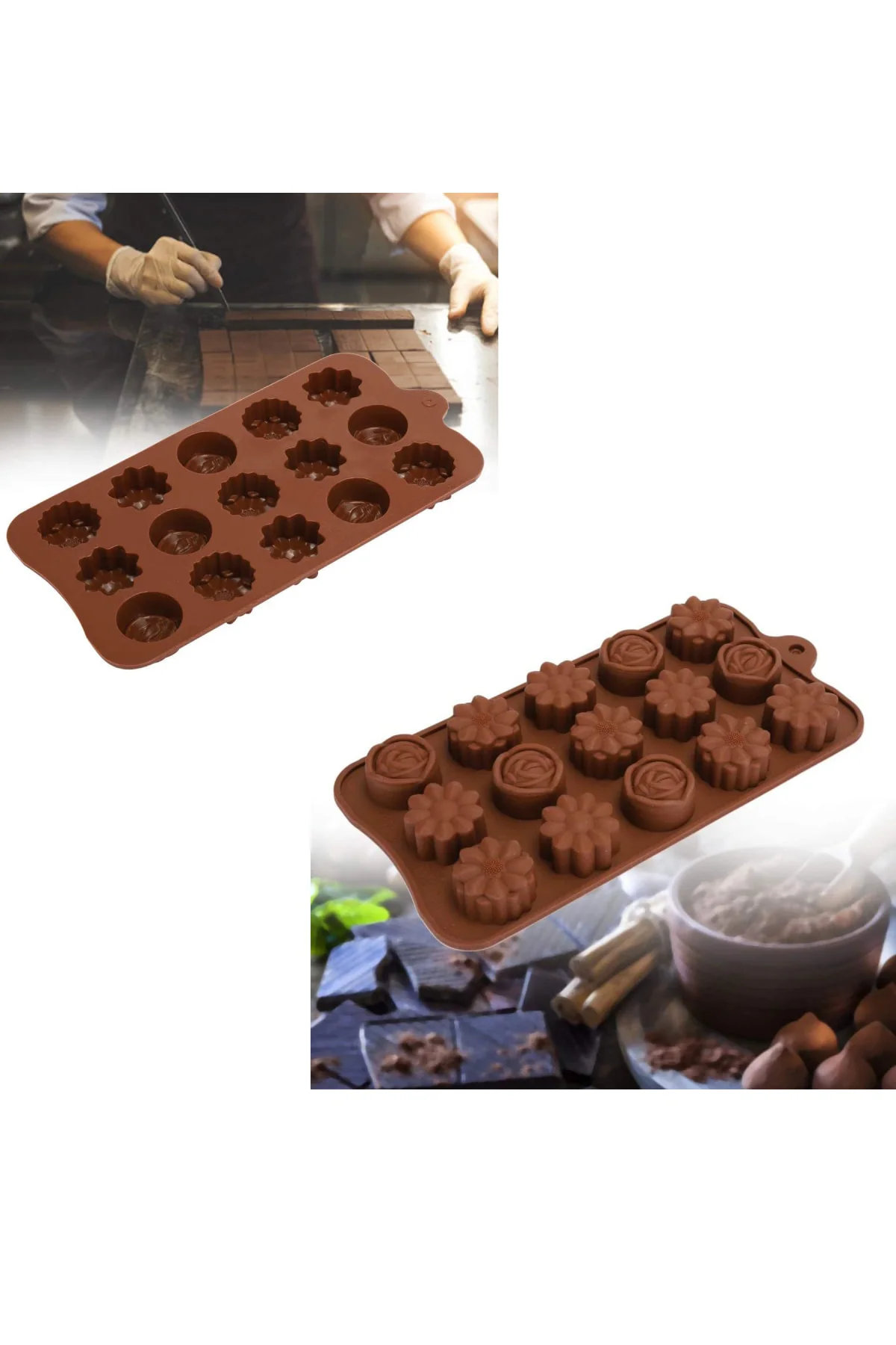 15 Göz Çeşitli Çiçek Şekilleri %100 Silikon Jöle Kek Kurabiye Şek