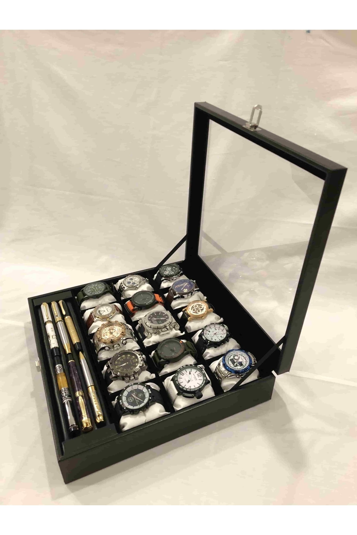 15 Gözlü Deri Saat Standı Ve Bileklik Kolye Takı Yüzük Küpe Sakla