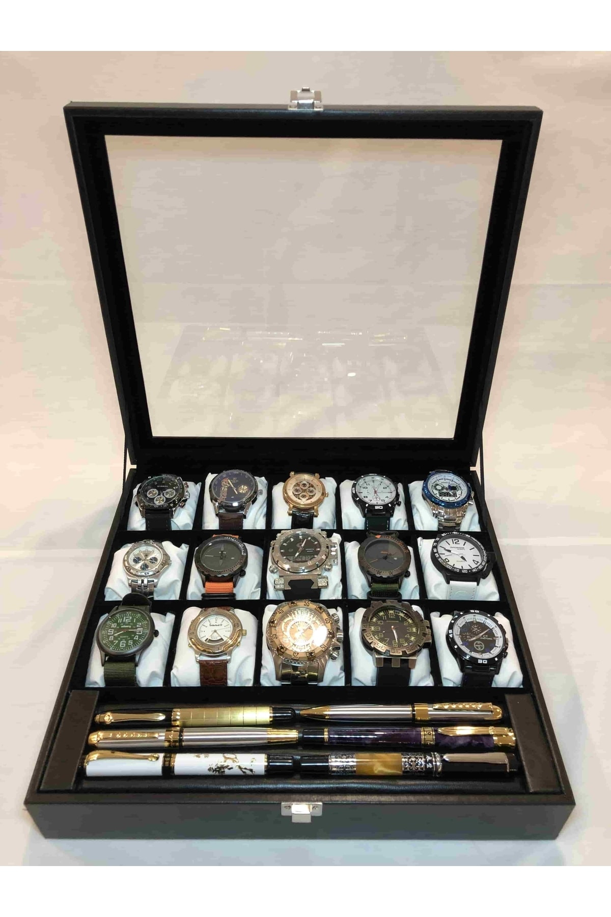 15 Gözlü Deri Saat Standı Ve Bileklik Kolye Takı Yüzük Küpe Sakla