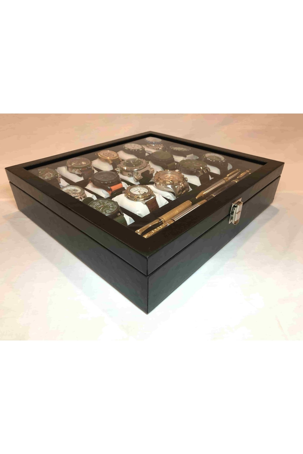 15 Gözlü Deri Saat Standı Ve Bileklik Kolye Takı Yüzük Küpe Sakla