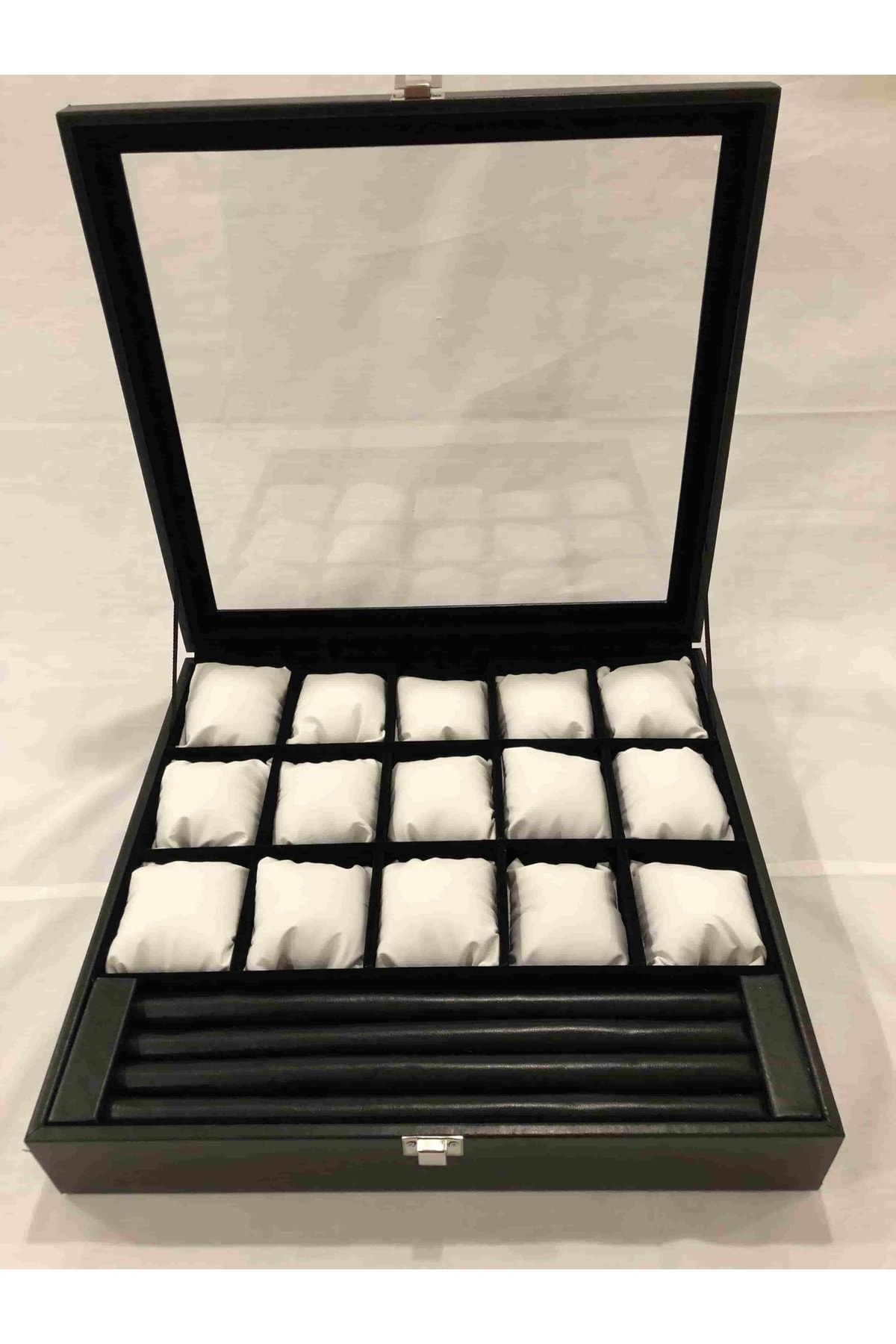 15 Gözlü Deri Saat Standı Ve Bileklik Kolye Takı Yüzük Küpe Sakla