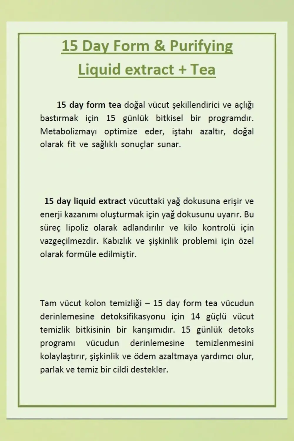 15 Günlük Detoks Programı Detoks Çay & Sıvı Ekstrakt