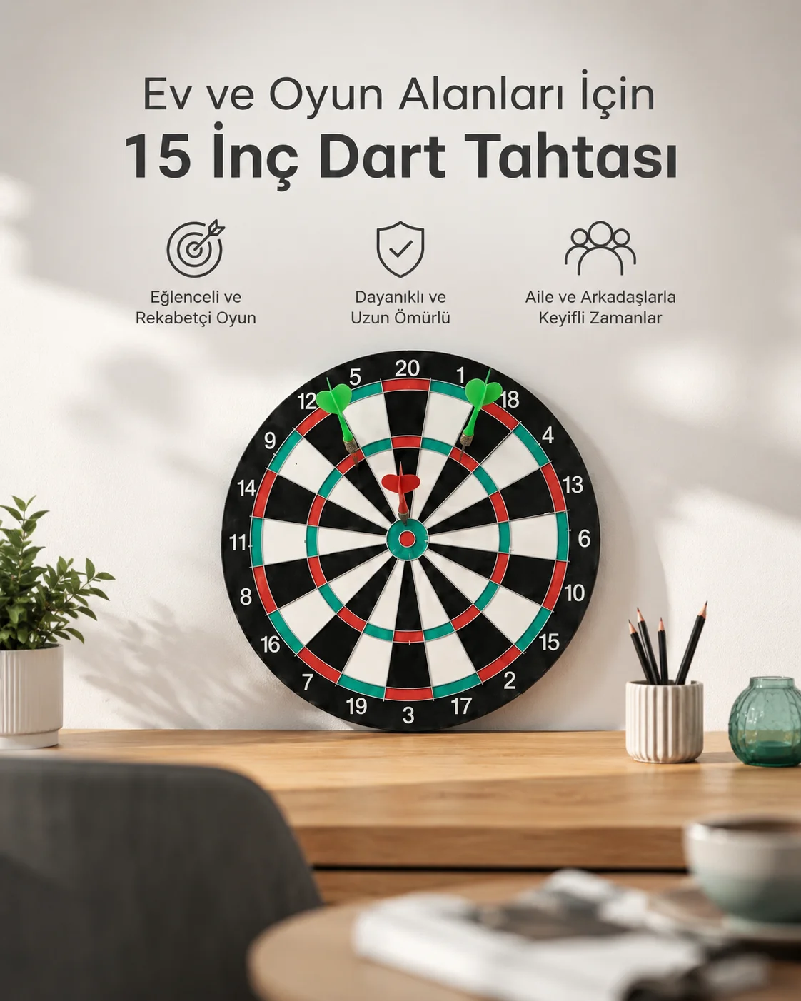 15 İnç Büyük Boy Dart Tahtası Ev Oyun Seti 4 Adet Metal Uç Oklu 15 İnç Büyük Boy Dart Tahtası Ev Oyun Seti 4 Adet Metal Uç Oklu