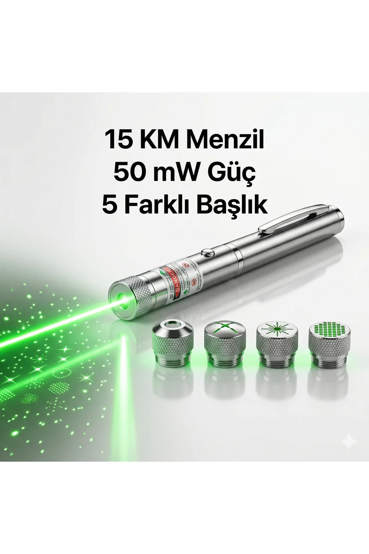 15 KM Etkili Yeşil Işıklı Sunum Kalemi - 5 Farklı Başlıklı