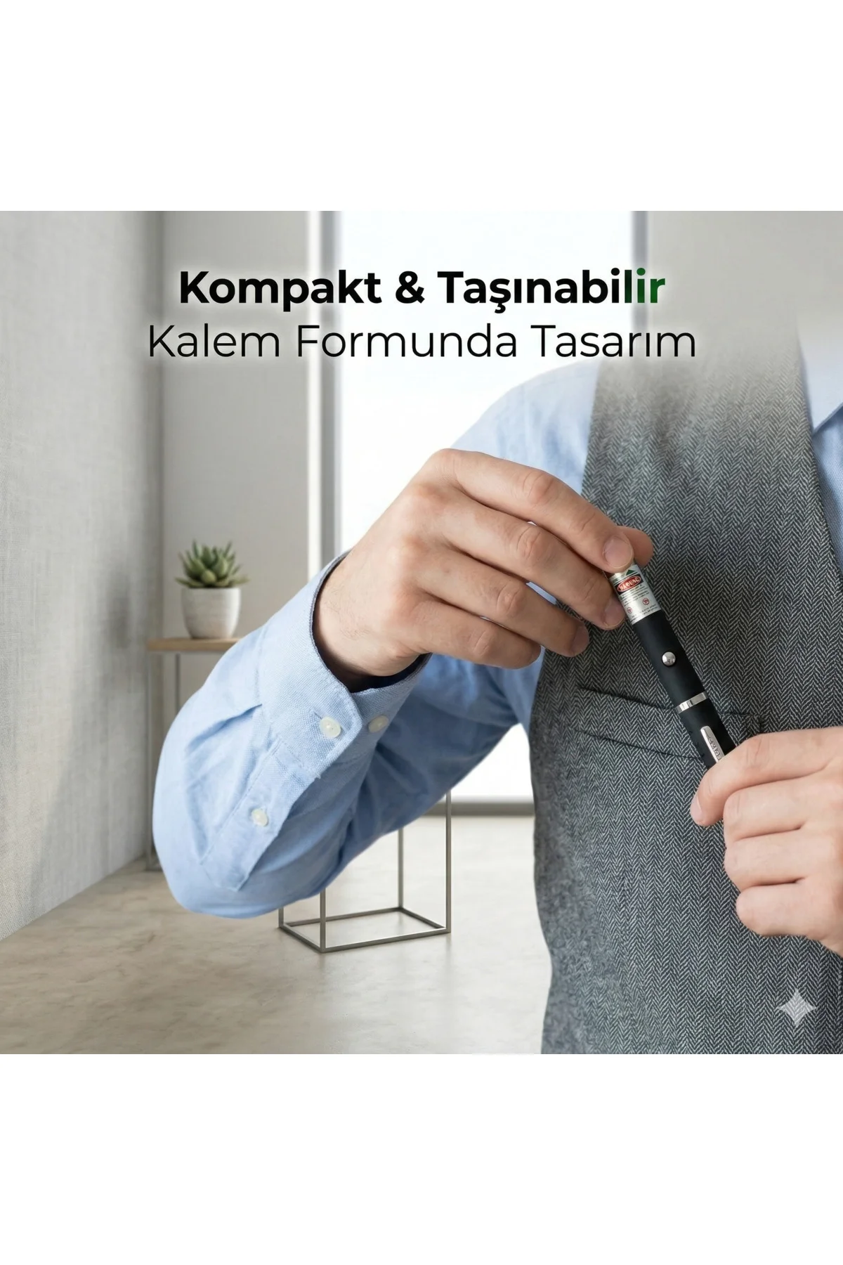 15 KM Etkili Yeşil Işıklı Sunum Kalemi - 5 Farklı Başlıklı