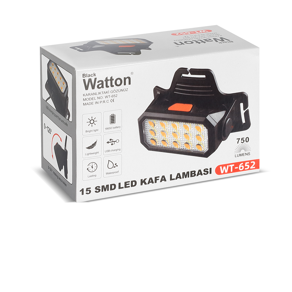 15 Ledli Sarı / Beyaz Şarjlı Kafa Lambası Watton Wt-652 TdrTR