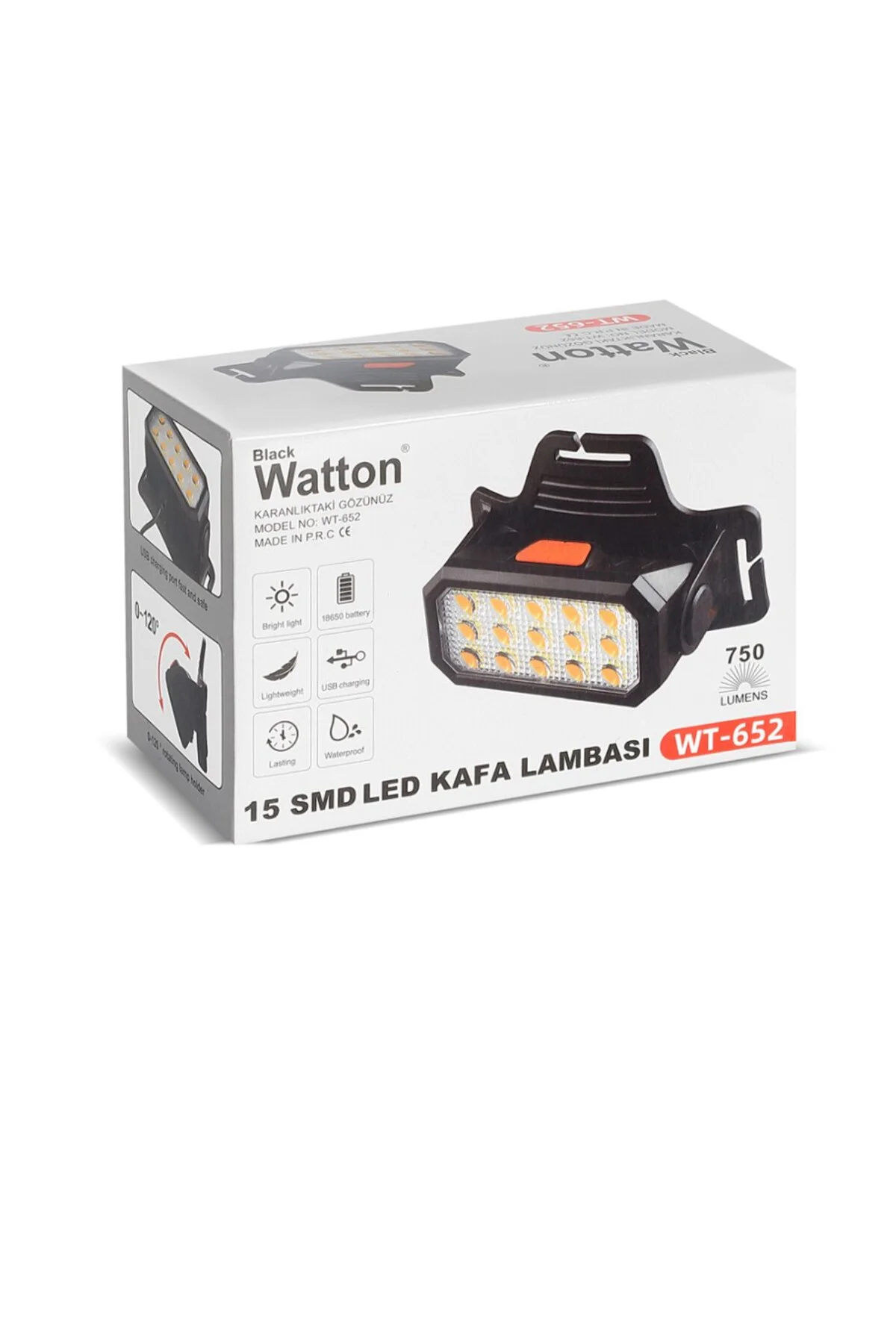 15 LEDLİ SARI / BEYAZ ŞARJLI KAFA LAMBASI WATTON WT-652