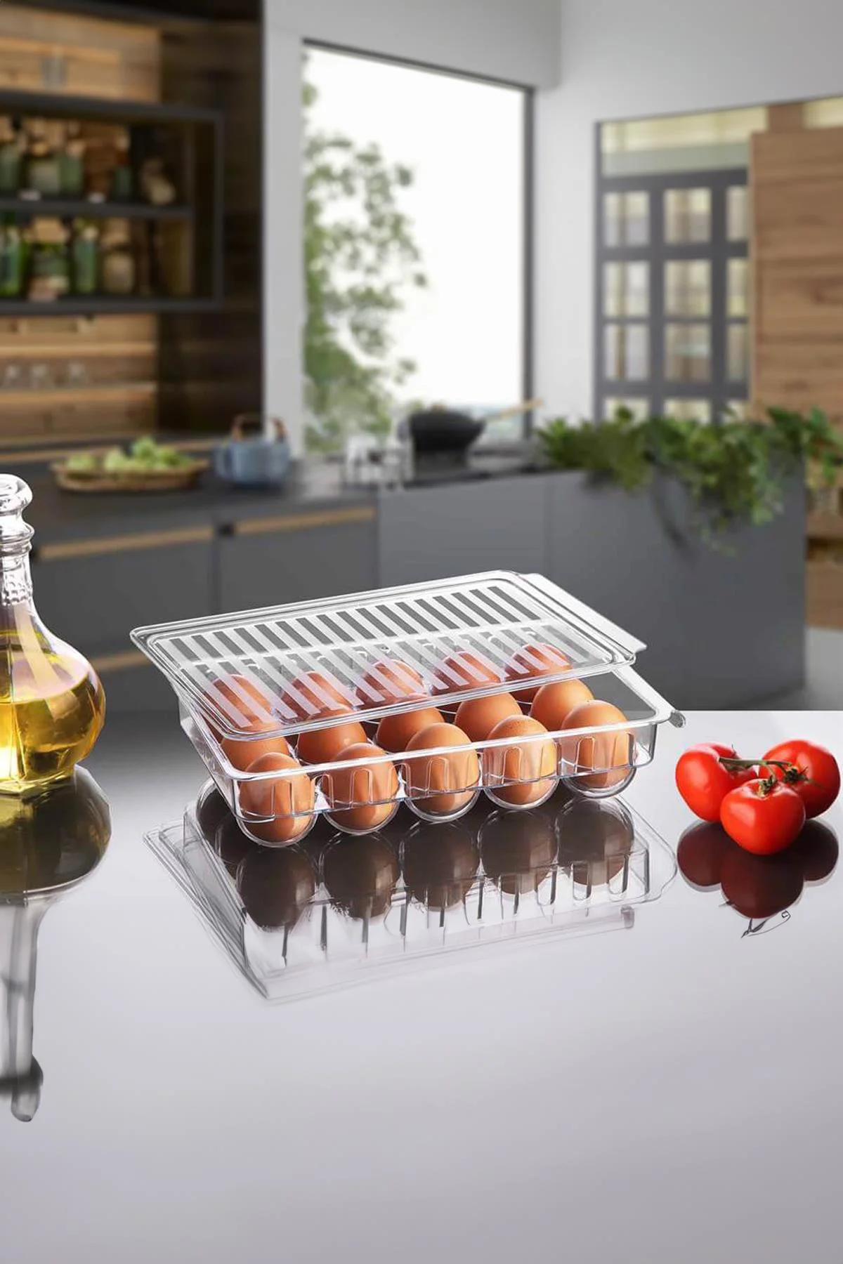 15 Li Kapaklı Yumurtalık & Buzdolabı Organizeri - Şeffaf Plastik Yumurta Saklama Kabı