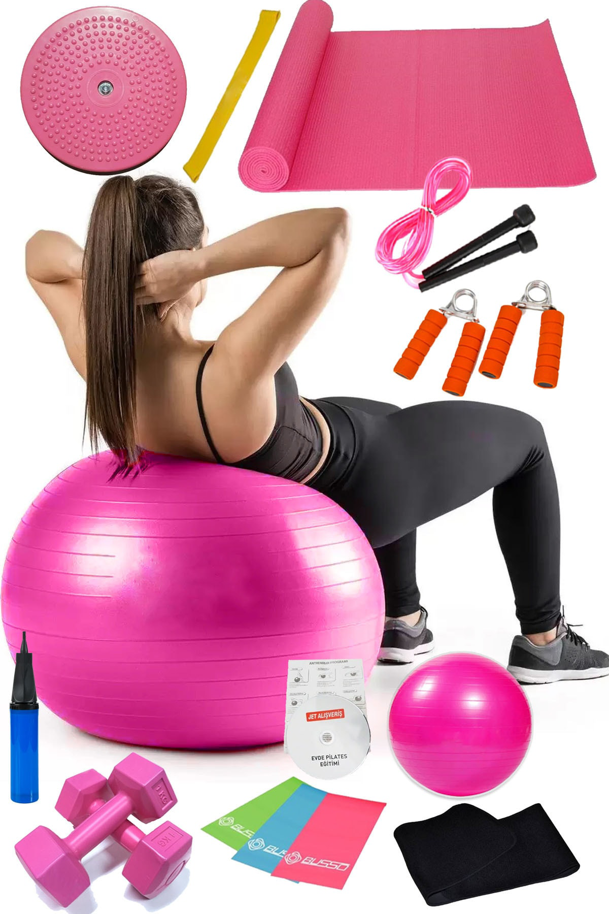 15 Li Pilates Seti Topu Pilates Bandı Dambıl Minder Atlama Ipi Tw