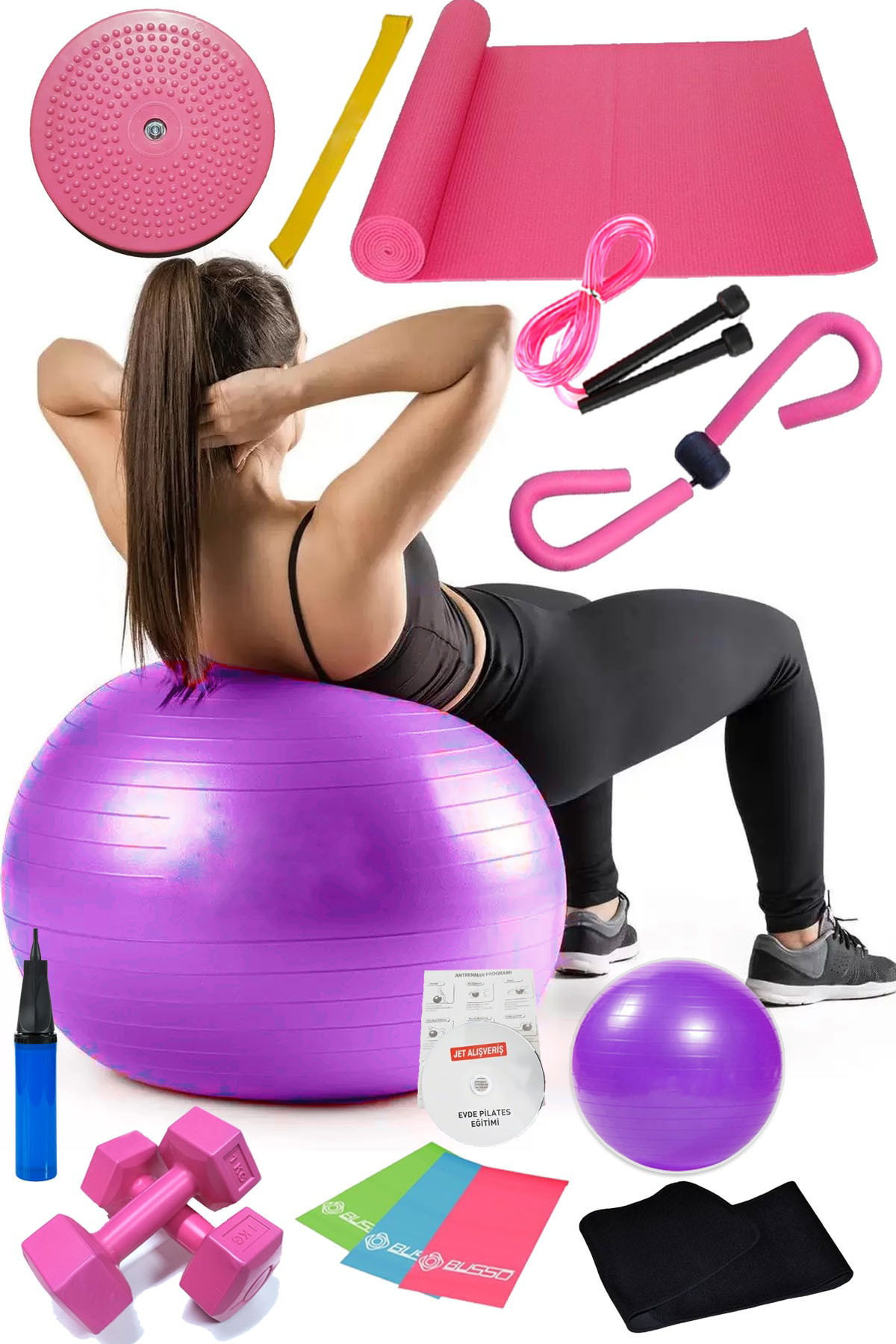15 Li Pilates Seti Topu Pilates Bandı Dambıl Minder Atlama Ipi Tw