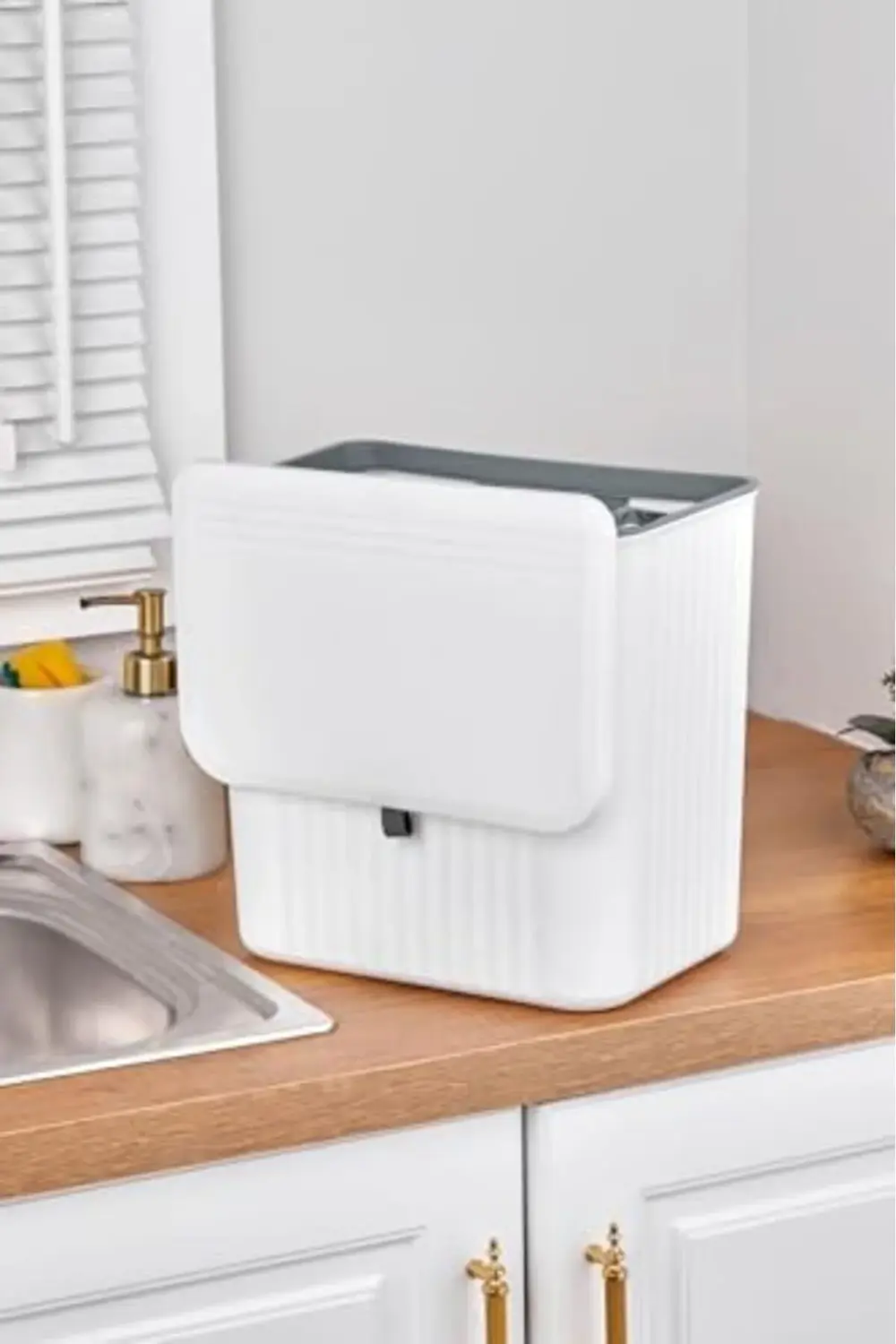 15 Litre Fonksiyonel Kapaklı Ve Mutfak Tezgahüstü Çöp Kovası Dola