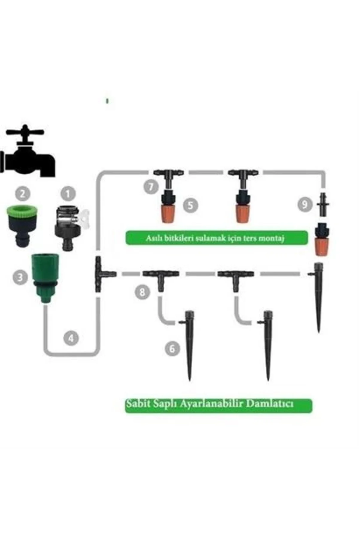 15 Metre Bahçe Damlama Sulama Sistemi Seti Hortum ve Ek Parçaları