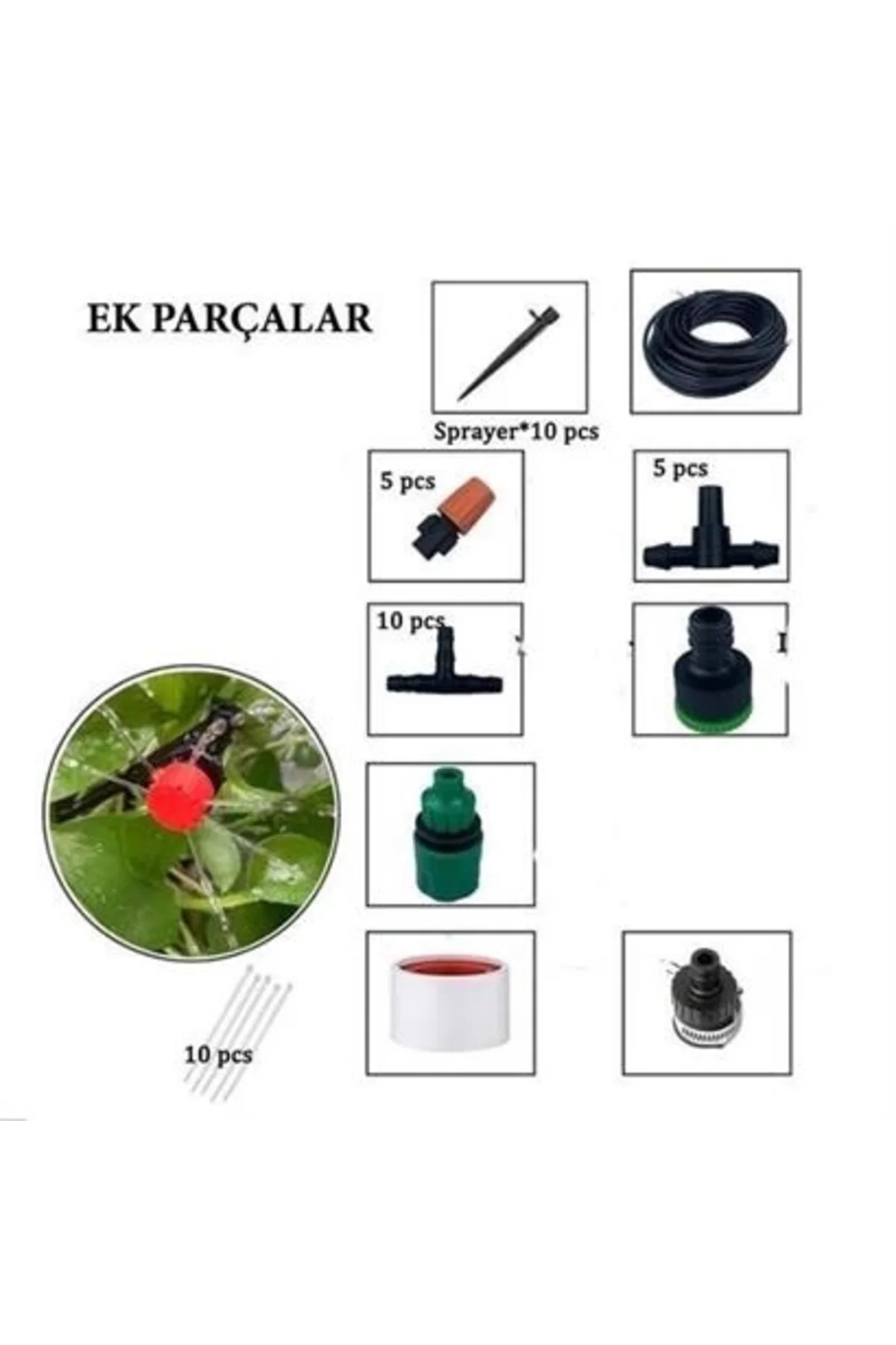 15 Metre Bahçe Damlama Sulama Sistemi Seti Hortum ve Ek Parçaları