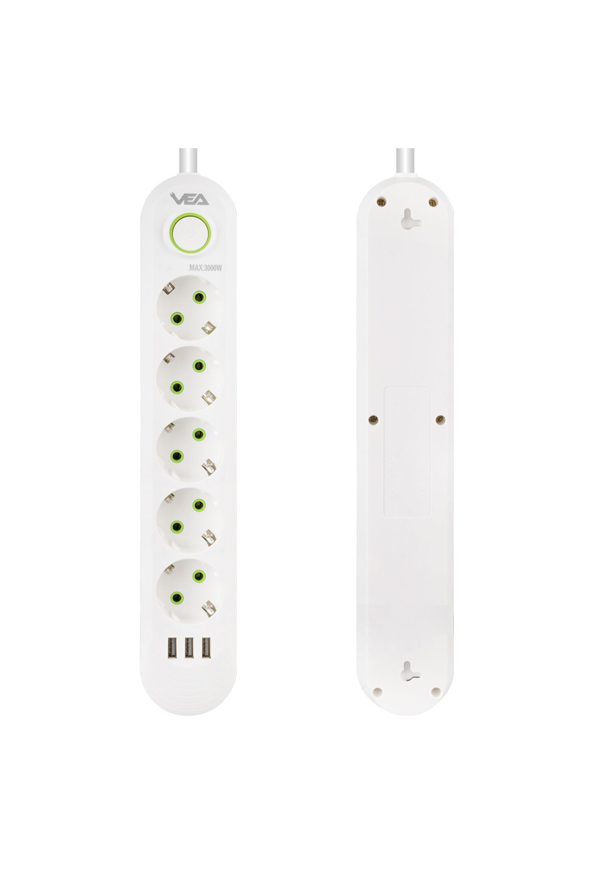 1.5 Metre Kablolu 3 Usb + 5 Topraklı Prizi Beyaz Akım Korumalı Çoklu Priz AXE4R-7H1