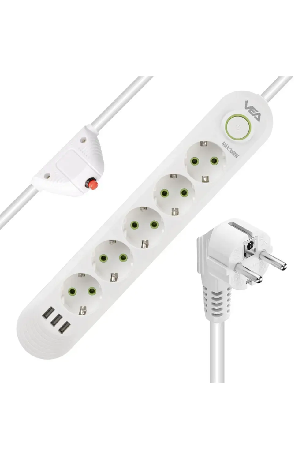 1.5 Metre Kablolu 3 Usb + 5 Topraklı Prizi Beyaz Akım Korumalı Ço 1.5 Metre Kablolu 3 Usb + 5 Topraklı Prizi Beyaz Akım Korumalı Ço