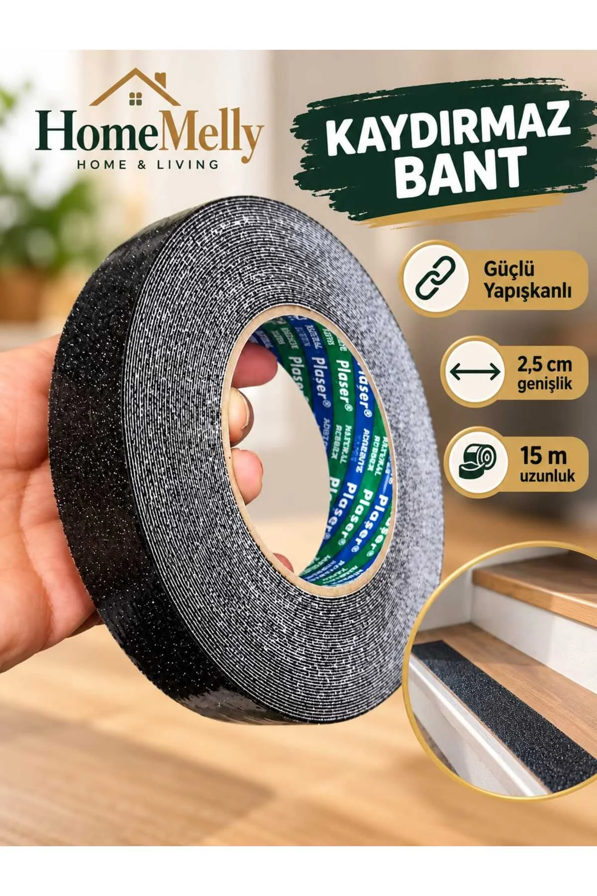 15 Metre Kaydırmaz Siyah Bant, Merdiven / Basamak Kaydırmaz band
