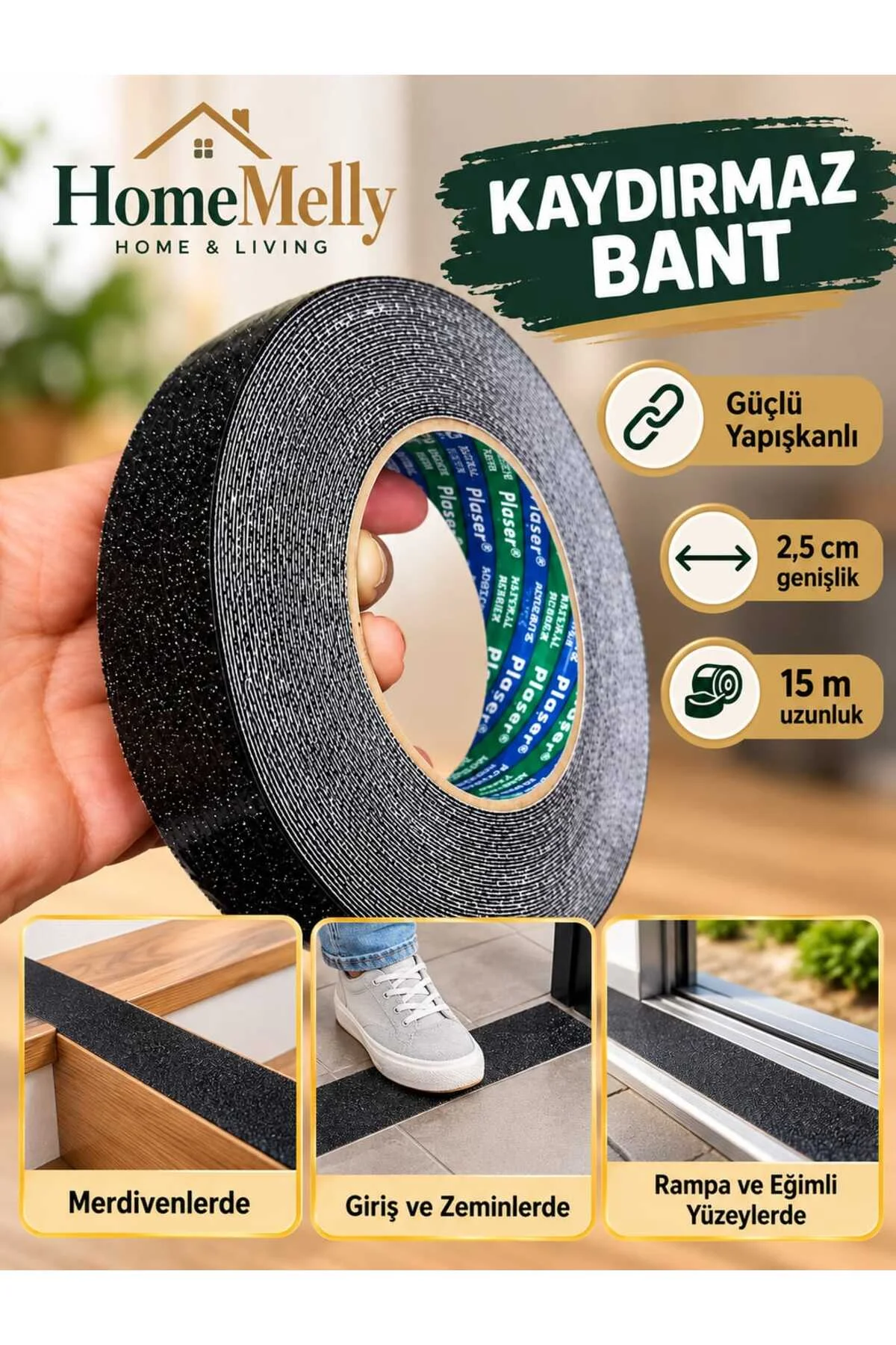 15 Metre Kaydırmaz Siyah Bant, Merdiven / Basamak Kaydırmaz band
