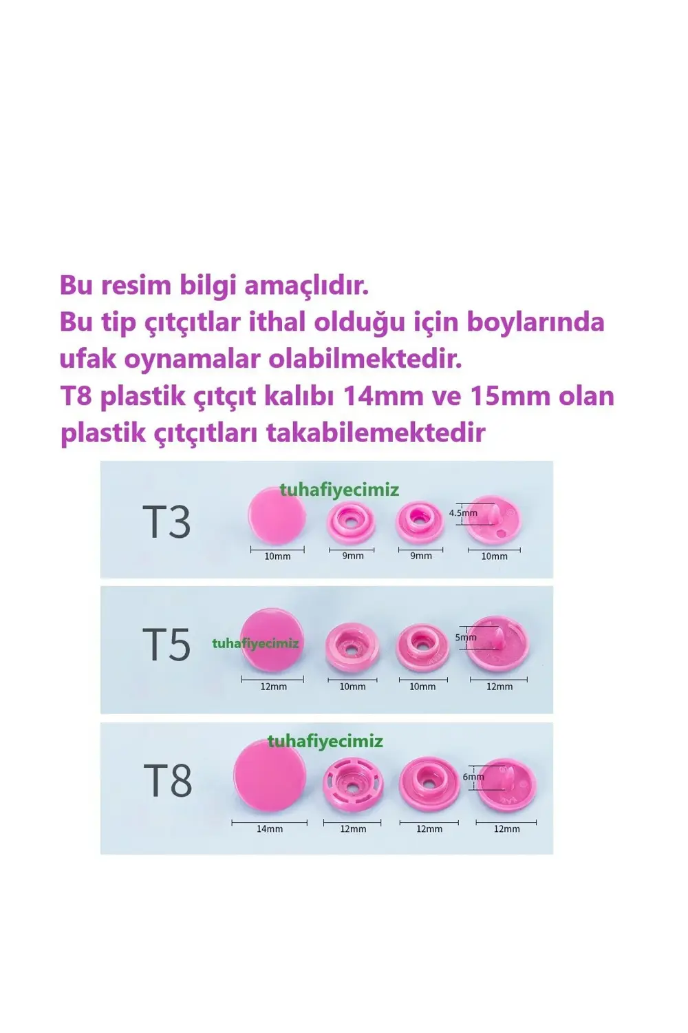 Tuhafiyecimiz 15 Mm T8 Plastik Çıtçıt Kalıbı