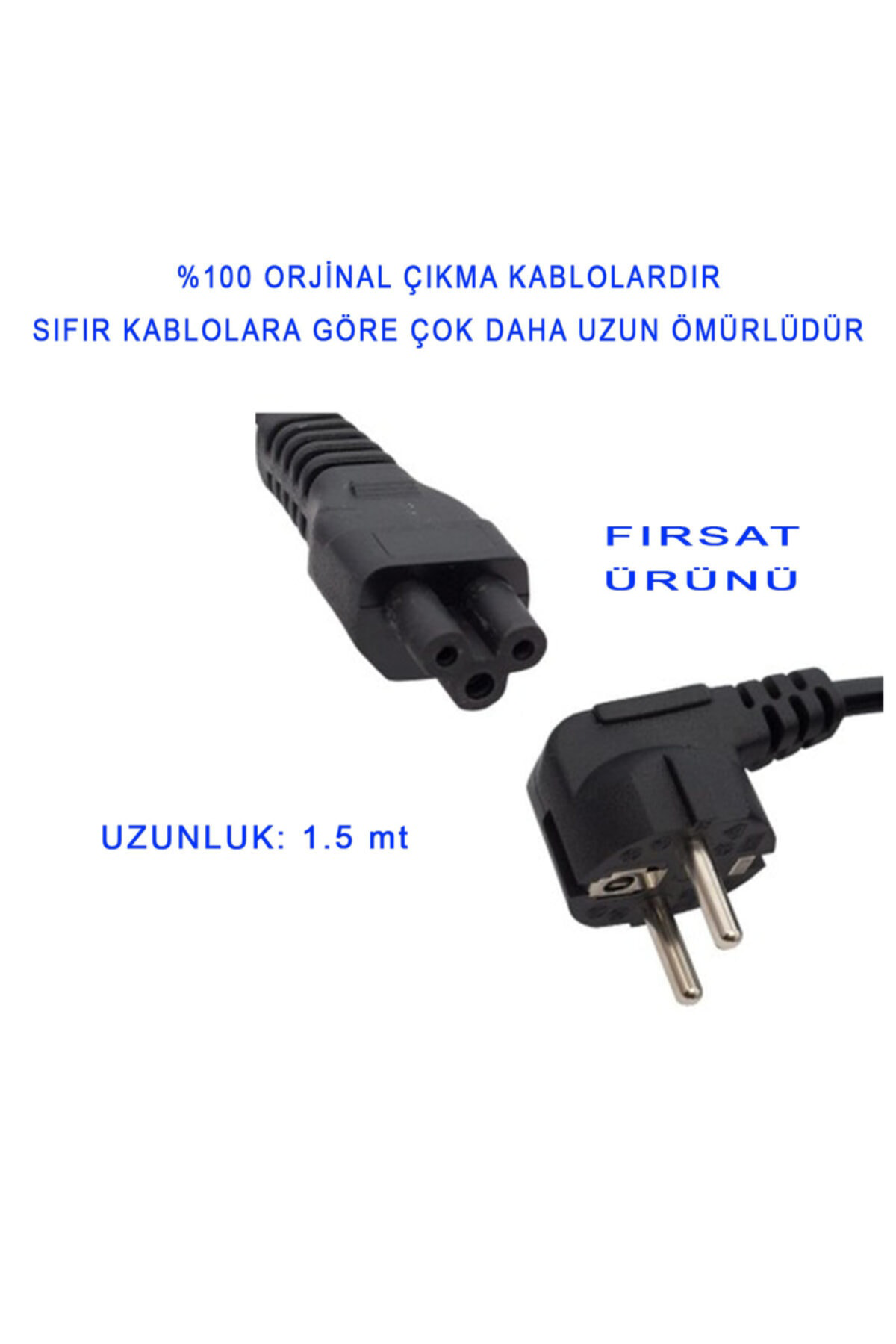 1.5 Mt %100 Orjinal Çıkma Laptop 3'lü Adaptör Kablosu - Yonca Pow