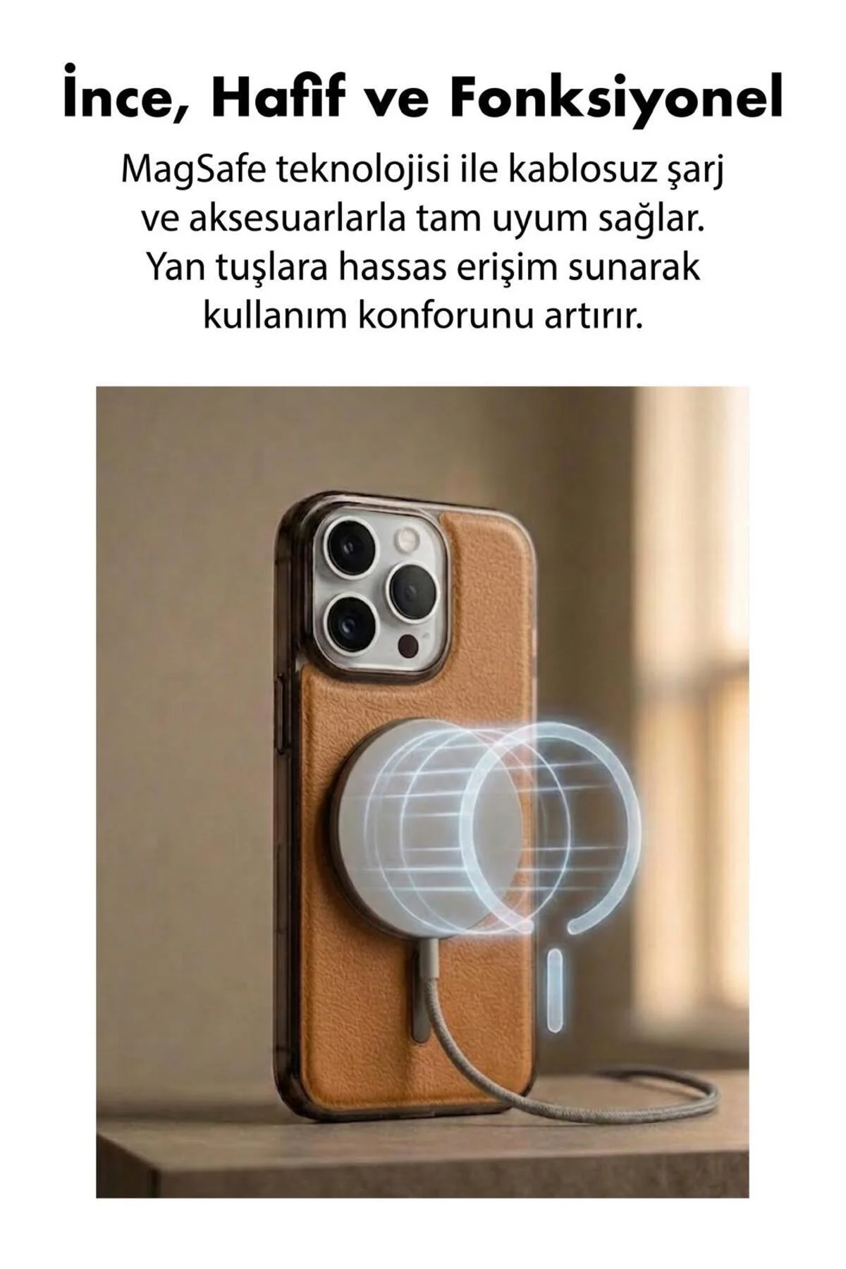 15 Pro Max Uyumlu Deri Cold Magsafe Kapak Sert Ultra İnce Tam Korum Kablosuz Şarj Destekli Kılıf