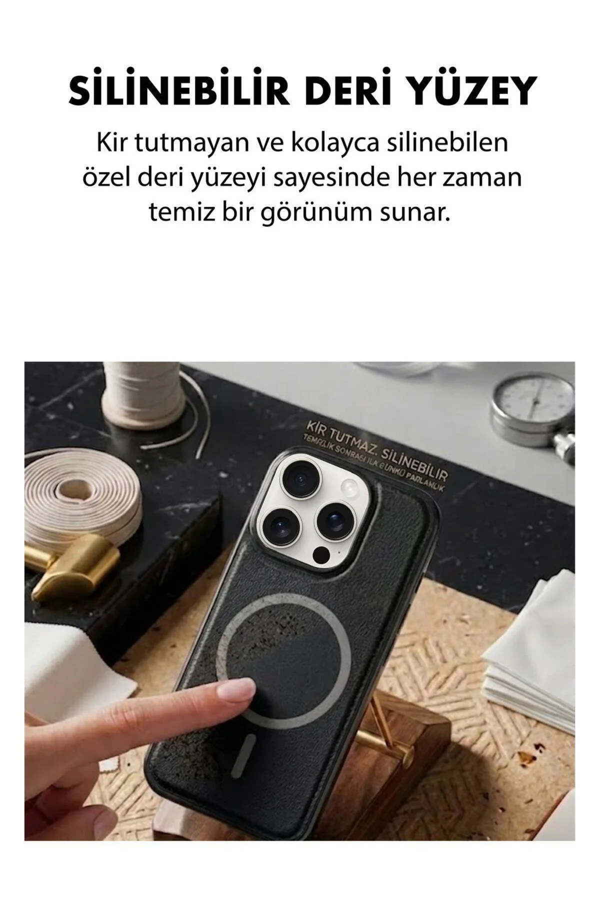 15 Pro Max Uyumlu Deri Cold Magsafe Kapak Sert Ultra İnce Tam Korum Kablosuz Şarj Destekli Kılıf