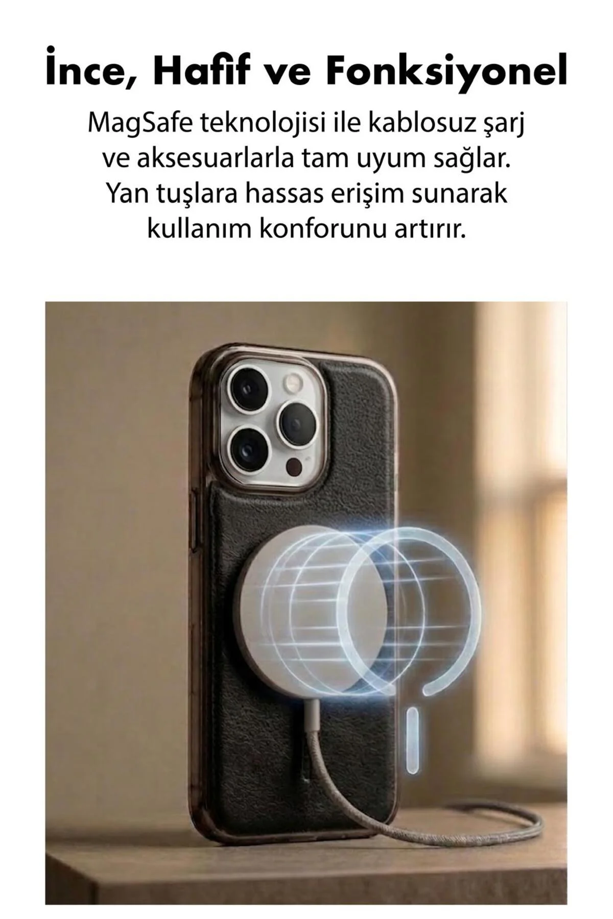 15 Pro Max Uyumlu Deri Cold Magsafe Kapak Sert Ultra İnce Tam Korum Kablosuz Şarj Destekli Kılıf