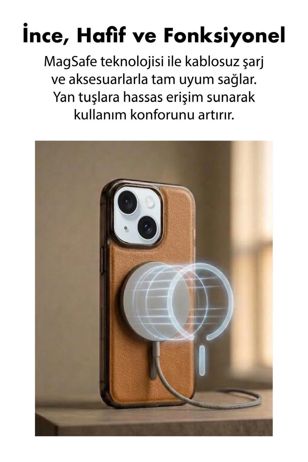 15 Uyumlu Deri Cold Magsafe Kapak Sert Ultra İnce Tam Korum Kablosuz Şarj Destekli Kılıf