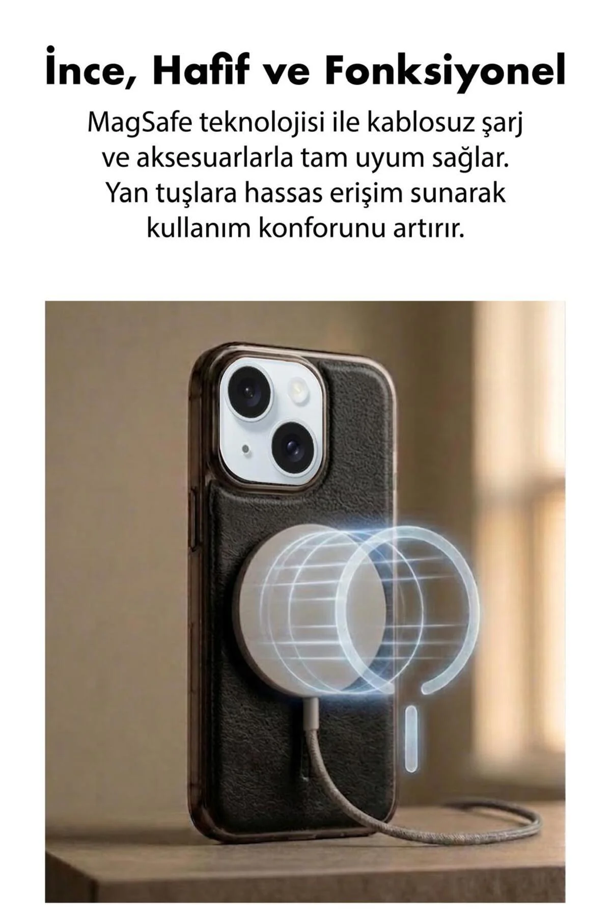 15 Uyumlu Deri Cold Magsafe Kapak Sert Ultra İnce Tam Korum Kablosuz Şarj Destekli Kılıf