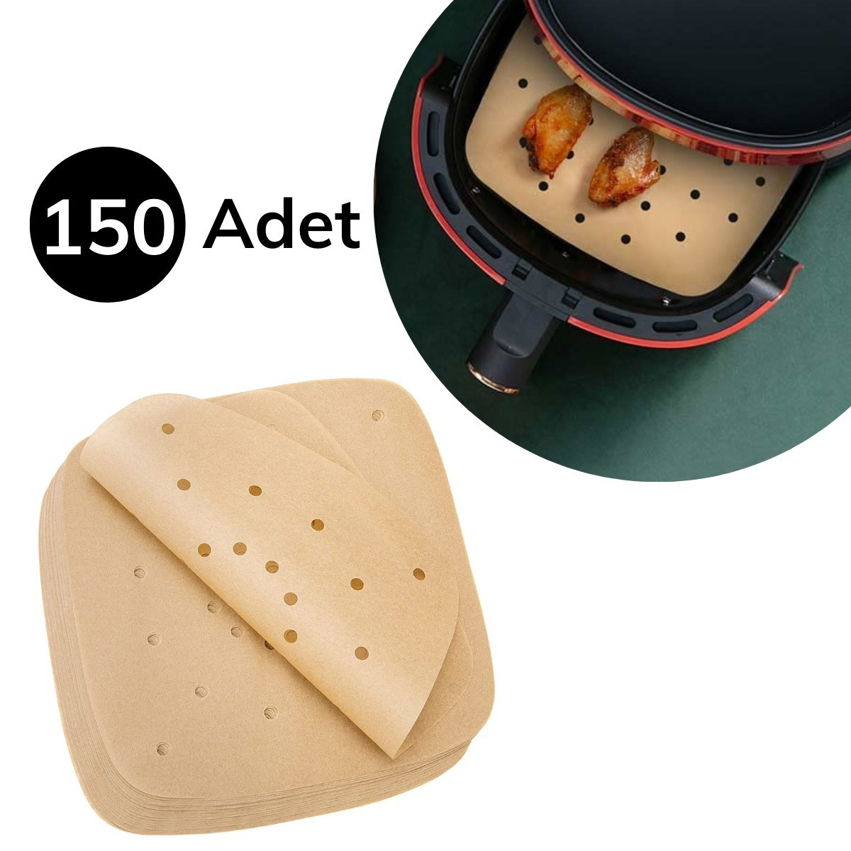 150 Adet Air Fryer Pişirme Kağıdı Tek Kullanımlık Hava Fritöz Yağ