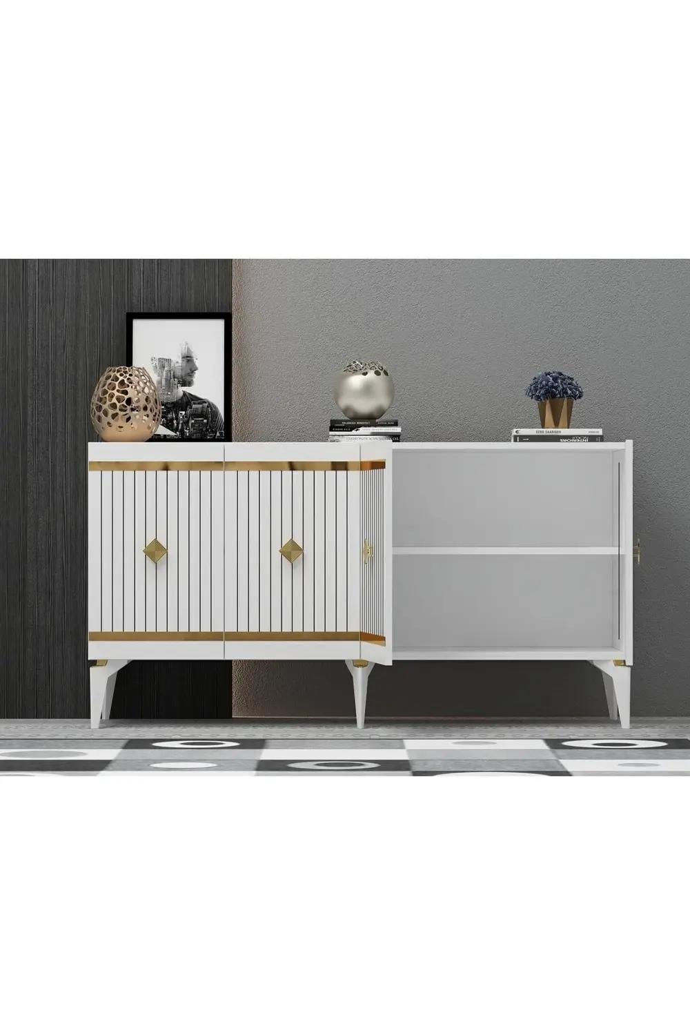 150 Cm Lenora Konsol Antrasit-altın