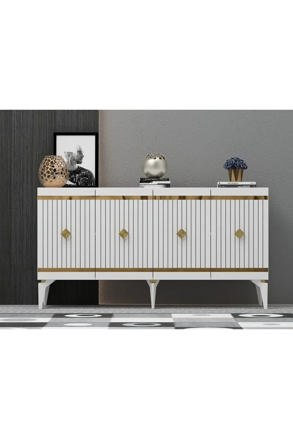 150 Cm Lenora Konsol Antrasit-altın