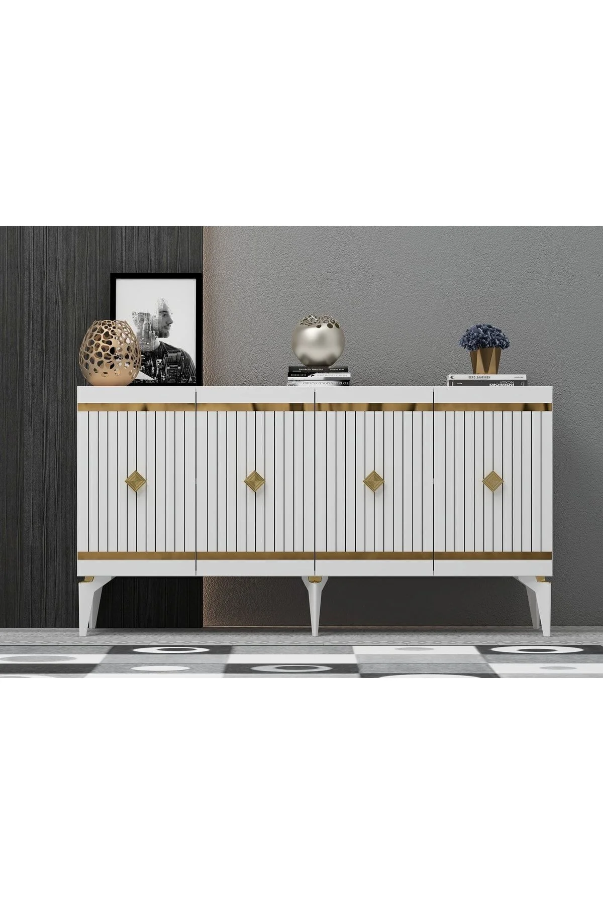 150 Cm Lenora Konsol Antrasit-altın