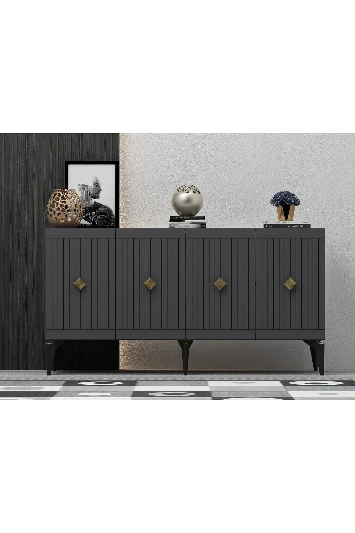 150 cm Midas  Konsol Antrasit-Altın